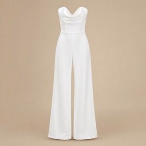 Lulus NWT White Strapless Cowl Neck Wide Leg Jumpsuit M Bridal Bachelorette